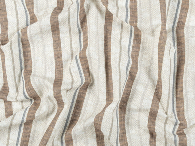 Off-White Colour with Taupe and Slate Grey Vertical Stripe Print Curtain Fabric