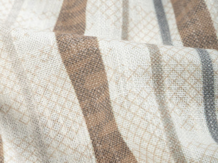 Off-White Colour with Taupe and Slate Grey Vertical Stripe Print Curtain Fabric