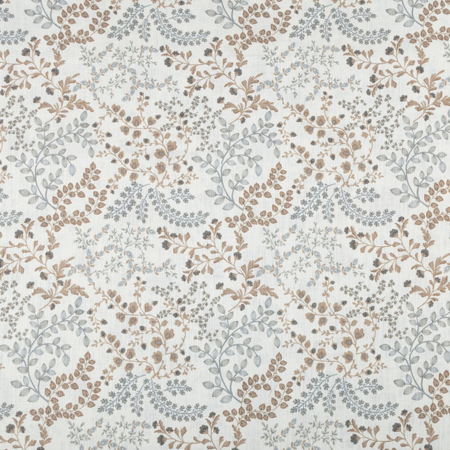 Off-White Colour with Taupe and Sage Green Botanical Vine All Over Print Curtain Fabric