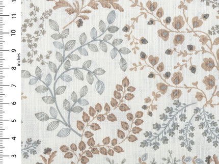 Off-White Colour with Taupe and Sage Green Botanical Vine All Over Print Curtain Fabric