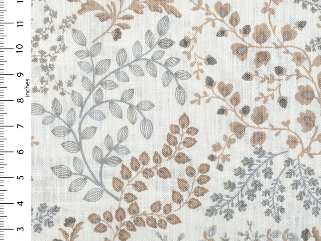 Off-White Colour with Taupe and Sage Green Botanical Vine All Over Print Curtain Fabric