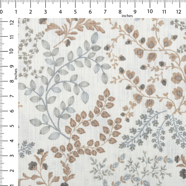 Off-White Colour with Taupe and Sage Green Botanical Vine All Over Print Curtain Fabric
