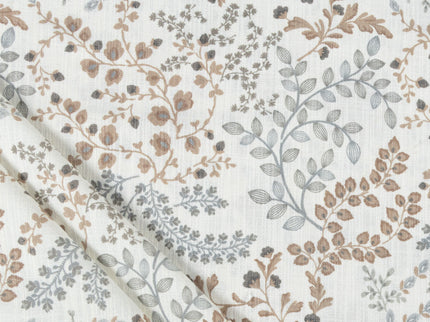 Off-White Colour with Taupe and Sage Green Botanical Vine All Over Print Curtain Fabric