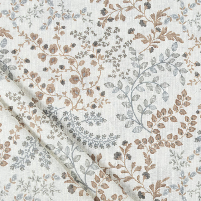 Off-White Colour with Taupe and Sage Green Botanical Vine All Over Print Curtain Fabric