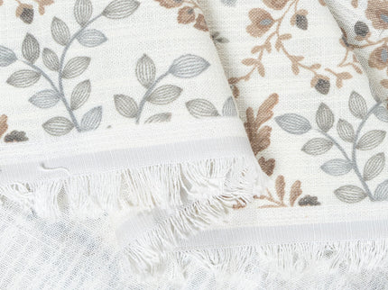 Off-White Colour with Taupe and Sage Green Botanical Vine All Over Print Curtain Fabric