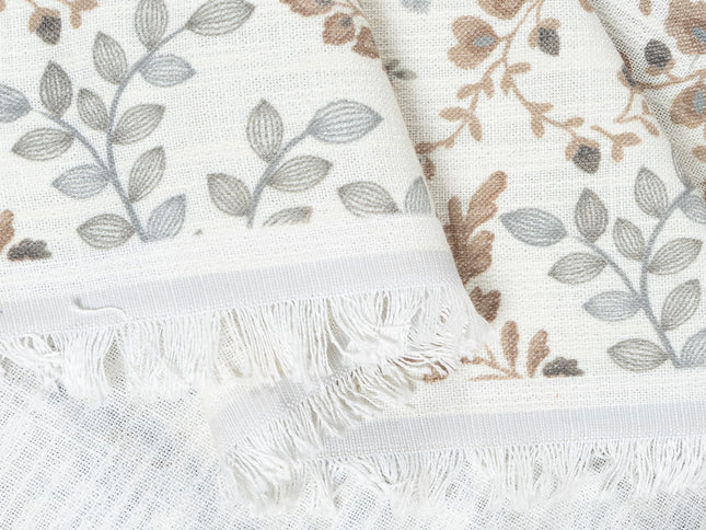 Off-White Colour with Taupe and Sage Green Botanical Vine All Over Print Curtain Fabric