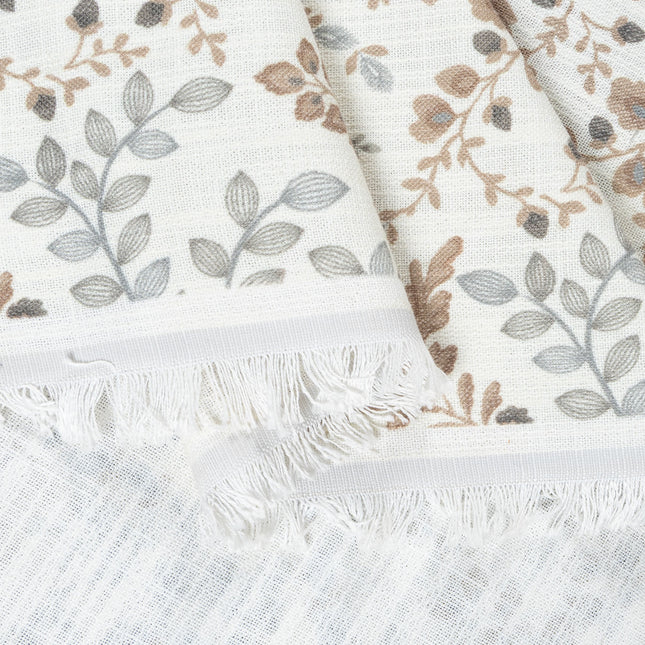 Off-White Colour with Taupe and Sage Green Botanical Vine All Over Print Curtain Fabric