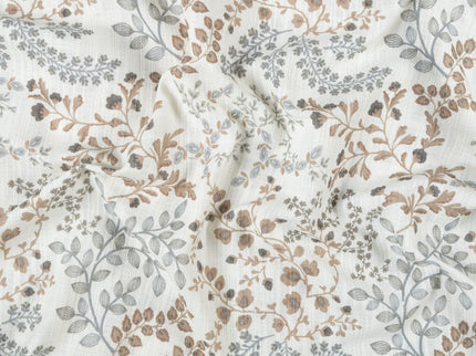 Off-White Colour with Taupe and Sage Green Botanical Vine All Over Print Curtain Fabric