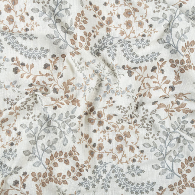 Off-White Colour with Taupe and Sage Green Botanical Vine All Over Print Curtain Fabric