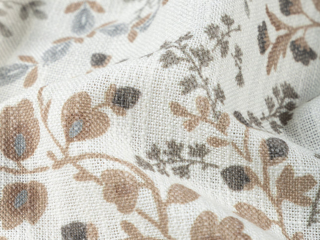 Off-White Colour with Taupe and Sage Green Botanical Vine All Over Print Curtain Fabric