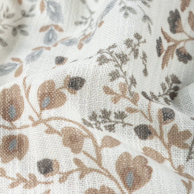 Off-White Colour with Taupe and Sage Green Botanical Vine All Over Print Curtain Fabric