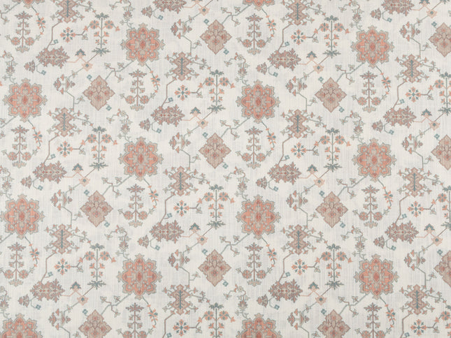 Off-White Colour with Terracotta and Taupe Ethnic Floral  All Over Print Curtain Fabric