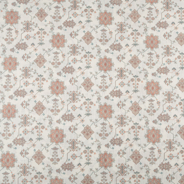 Off-White Colour with Terracotta and Taupe Ethnic Floral  All Over Print Curtain Fabric
