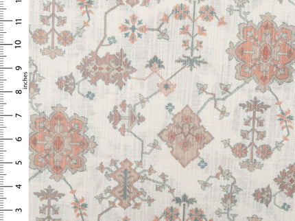 Off-White Colour with Terracotta and Taupe Ethnic Floral  All Over Print Curtain Fabric