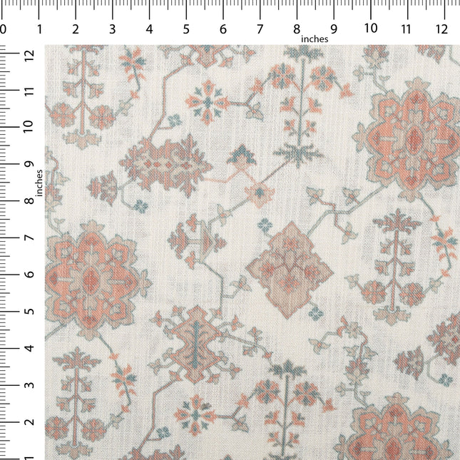 Off-White Colour with Terracotta and Taupe Ethnic Floral  All Over Print Curtain Fabric