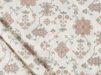 Off-White Colour with Terracotta and Taupe Ethnic Floral  All Over Print Curtain Fabric