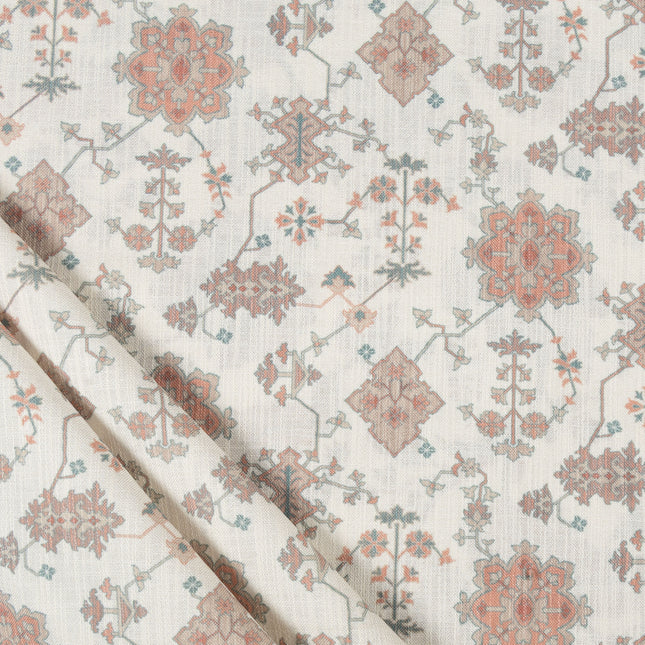 Off-White Colour with Terracotta and Taupe Ethnic Floral  All Over Print Curtain Fabric