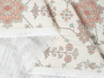 Off-White Colour with Terracotta and Taupe Ethnic Floral  All Over Print Curtain Fabric