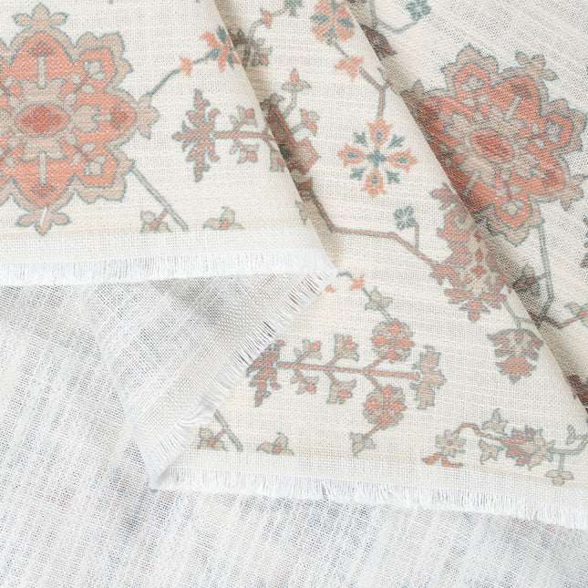Off-White Colour with Terracotta and Taupe Ethnic Floral  All Over Print Curtain Fabric