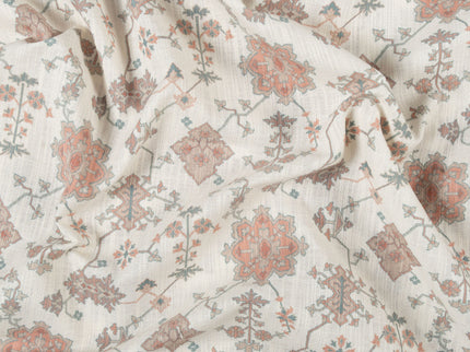 Off-White Colour with Terracotta and Taupe Ethnic Floral  All Over Print Curtain Fabric