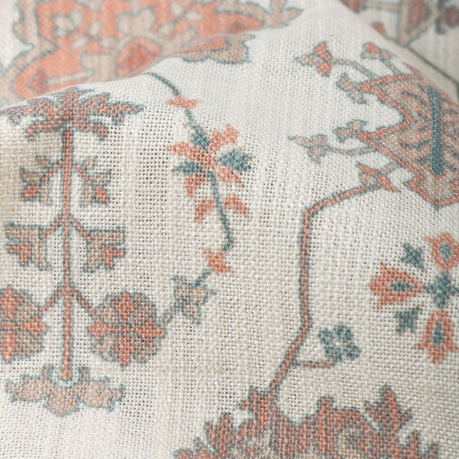 Off-White Colour with Terracotta and Taupe Ethnic Floral  All Over Print Curtain Fabric