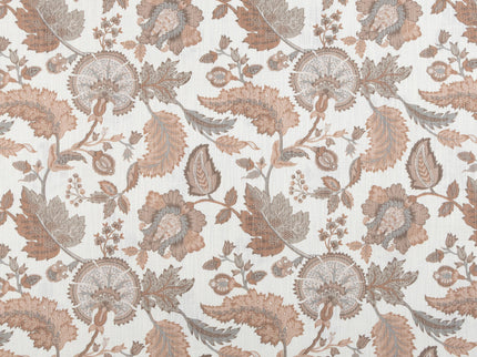 Off-White Colour with Terracotta and Taupe Vintage Botanical All Over Print Curtain Fabric