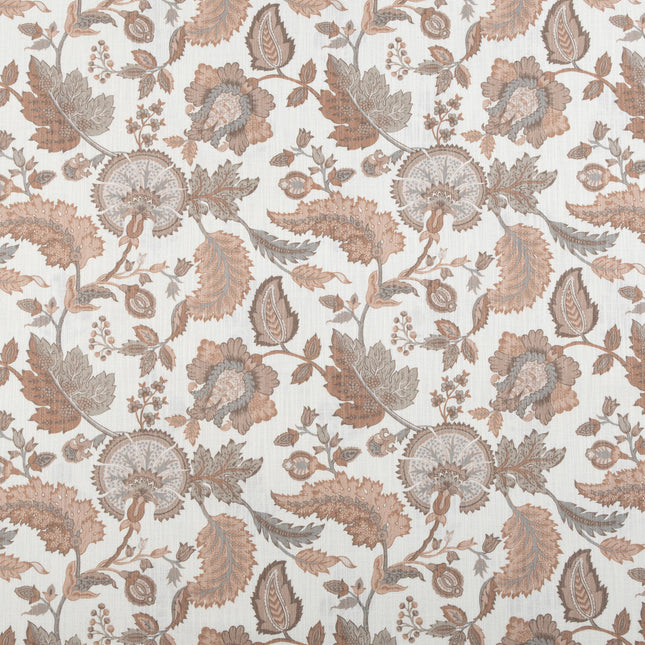 Off-White Colour with Terracotta and Taupe Vintage Botanical All Over Print Curtain Fabric