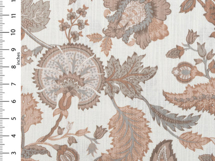 Off-White Colour with Terracotta and Taupe Vintage Botanical All Over Print Curtain Fabric