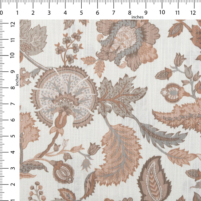 Off-White Colour with Terracotta and Taupe Vintage Botanical All Over Print Curtain Fabric