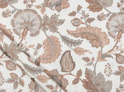 Off-White Colour with Terracotta and Taupe Vintage Botanical All Over Print Curtain Fabric