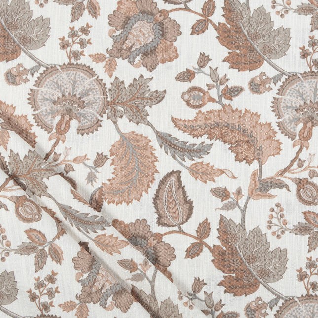 Off-White Colour with Terracotta and Taupe Vintage Botanical All Over Print Curtain Fabric