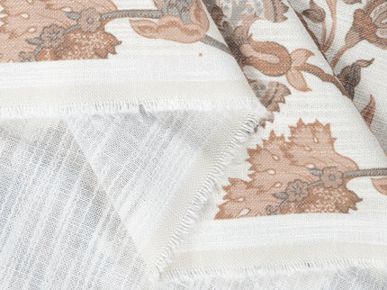 Off-White Colour with Terracotta and Taupe Vintage Botanical All Over Print Curtain Fabric