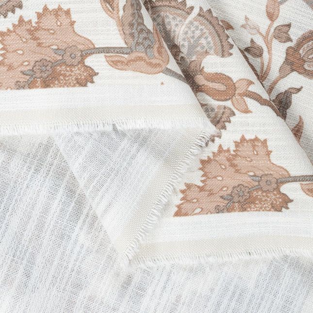 Off-White Colour with Terracotta and Taupe Vintage Botanical All Over Print Curtain Fabric