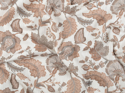 Off-White Colour with Terracotta and Taupe Vintage Botanical All Over Print Curtain Fabric