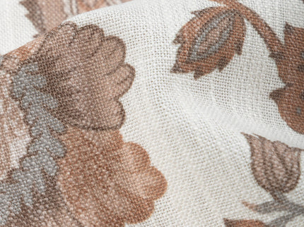 Off-White Colour with Terracotta and Taupe Vintage Botanical All Over Print Curtain Fabric