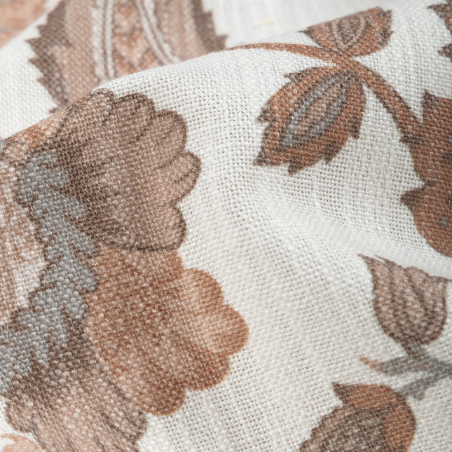 Off-White Colour with Terracotta and Taupe Vintage Botanical All Over Print Curtain Fabric