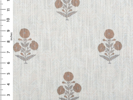 Off-White Colour with Terracotta Floral Motif Scattered Print Curtain Fabric