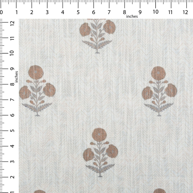 Off-White Colour with Terracotta Floral Motif Scattered Print Curtain Fabric