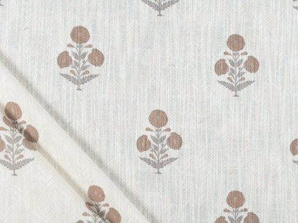 Off-White Colour with Terracotta Floral Motif Scattered Print Curtain Fabric