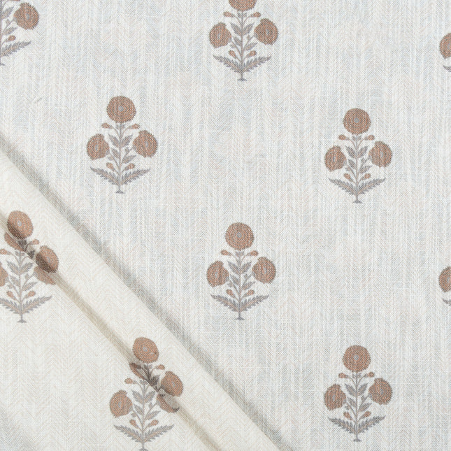 Off-White Colour with Terracotta Floral Motif Scattered Print Curtain Fabric