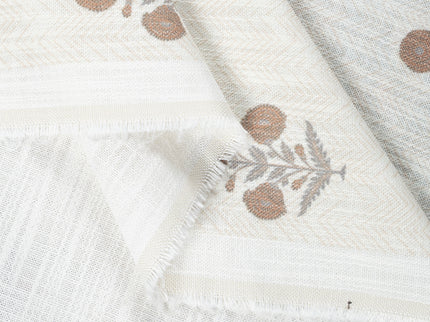 Off-White Colour with Terracotta Floral Motif Scattered Print Curtain Fabric