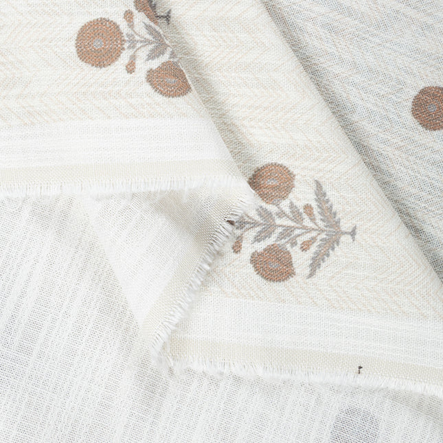 Off-White Colour with Terracotta Floral Motif Scattered Print Curtain Fabric