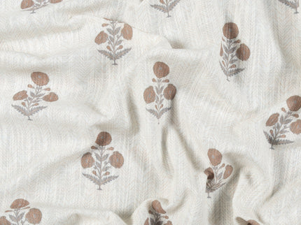 Off-White Colour with Terracotta Floral Motif Scattered Print Curtain Fabric