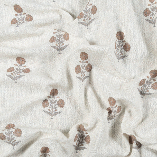 Off-White Colour with Terracotta Floral Motif Scattered Print Curtain Fabric