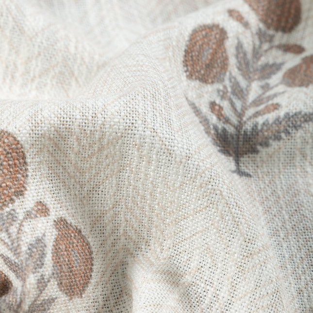Off-White Colour with Terracotta Floral Motif Scattered Print Curtain Fabric