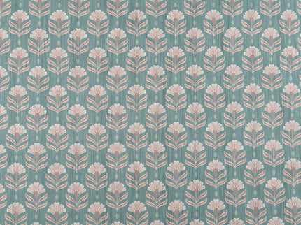 Teal Colour with Terracotta Floral Motif All Over Print Curtain Fabric