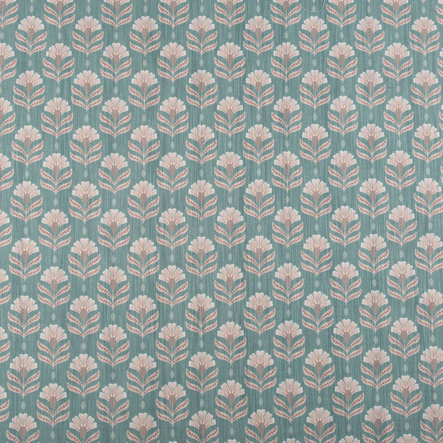 Teal Colour with Terracotta Floral Motif All Over Print Curtain Fabric