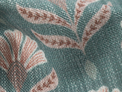 Teal Colour with Terracotta Floral Motif All Over Print Curtain Fabric