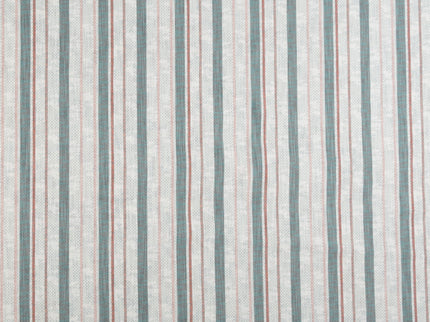 Off-White Colour with Sage Green and Terracotta Vertical Stripe Print Curtain Fabric