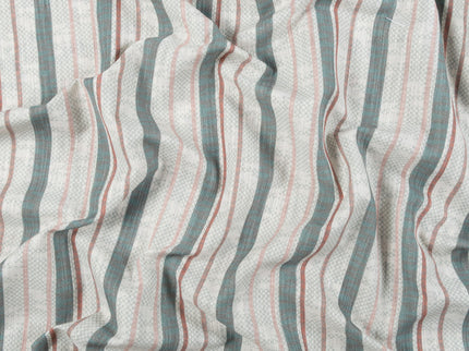 Off-White Colour with Sage Green and Terracotta Vertical Stripe Print Curtain Fabric